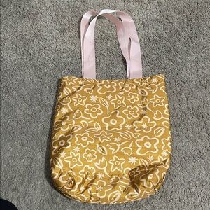 Floral Yellow Tote Bag with Pink Straps